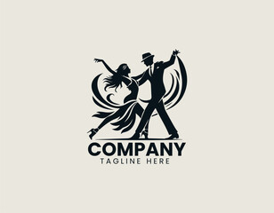 Naklejka premium Stylish Couple Dancing Passionately Energetic Love Dynamic Vector Logo Design