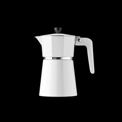Obraz premium Classic moka pot coffee maker with sleek design, perfect for brewing rich coffee. Its elegant white finish adds modern touch to any kitchen. Enjoy aroma and flavor of freshly brewed coffee