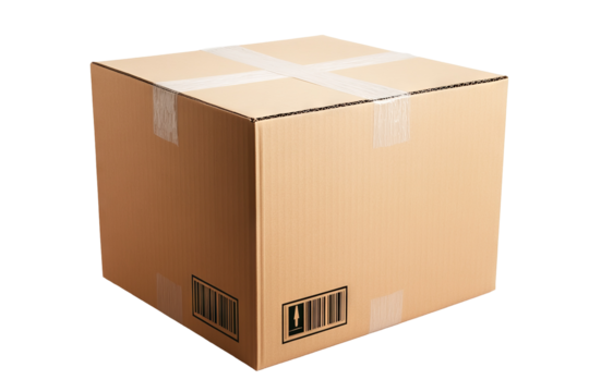High-resolution cardboard box warehouse stack isolated on transparent background — realistic PNG cutout for e-commerce packaging mockups and logistics design