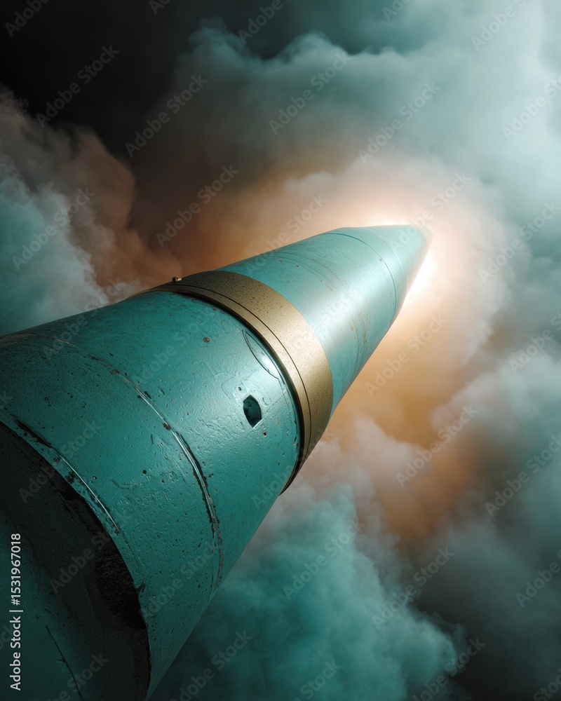 Aufkleber ground-launched anti-aircraft missile in mid-flight with aerodynamic surface features for advanced a