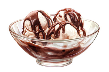 Luscious chocolate ice cream scoop in artisan bowl on invisible background — ultra-high-resolution PNG cutout perfect for dessert menus, premium packaging mock-ups, café advertising and culinary blog