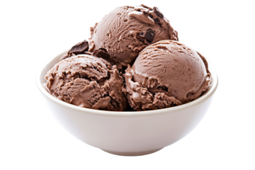 Luscious chocolate ice cream scoop in artisan bowl on invisible background — ultra-high-resolution PNG cutout perfect for dessert menus, premium packaging mock-ups, café advertising and culinary blog