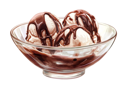 Luscious chocolate ice cream scoop in artisan bowl on invisible background — ultra-high-resolution PNG cutout perfect for dessert menus, premium packaging mock-ups, café advertising and culinary blog