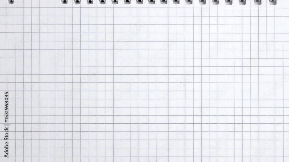 Poster empty notebook page background with blue grid lines and spiral binding detail, education concept