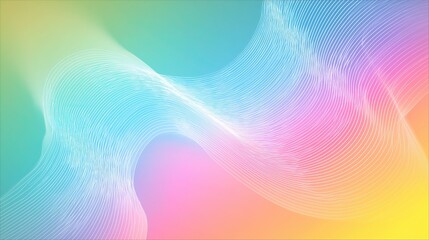 Vector Abstract Wavy Gradient Background, Soft Rainbow Pastel Colors with Fluid Blue Pink Yellow Curves for Digital Design