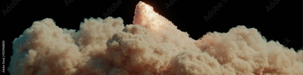 Poster High-detail rocket model in dynamic launch with realistic smoke plumes on black background aerospace technology and engineering visualization for innovation branding