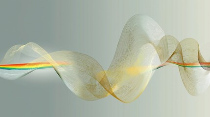 Abstract Sound Wave Vector Design with Light Gray, Yellow, and Rainbow Accent - Neutral Background for Creative Patterns
