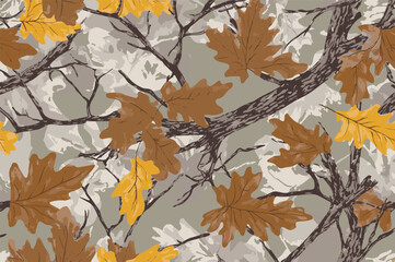 Camouflage seamless pattern. Forest real tree camouflage design. Hunting camouflage.