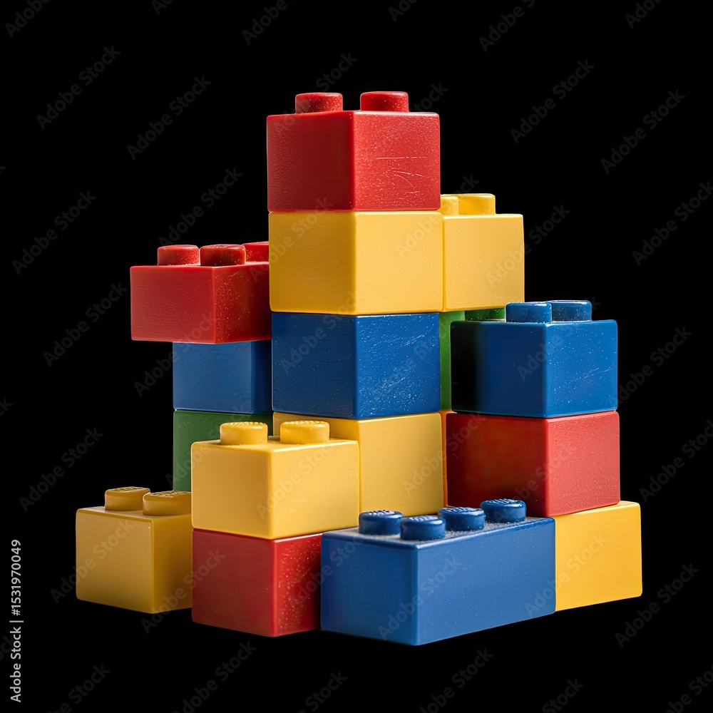 Poster colorful building blocks stacked high create playful and vibrant scene, showcasing creativity and im