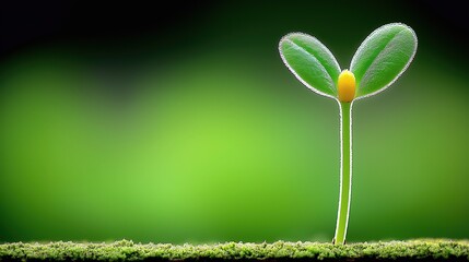 Macro Photography of Heart-Shaped Pot Seedling Growth - Yellow Bud Sprouting on Green Background (Nature Theme Design/Commercial Material)