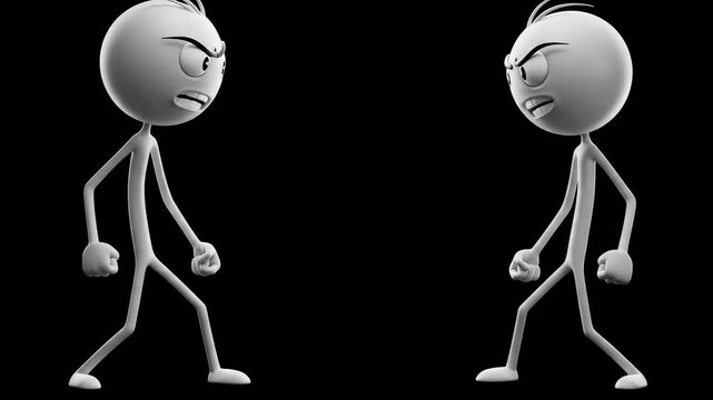 Arguing Animated Figures Pointing Fingers on Black Background