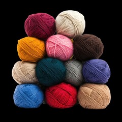 Colorful yarn balls stacked in layers create vibrant display, showcasing variety of textures and hues. This arrangement evokes creativity and warmth, perfect for crafting enthusiasts