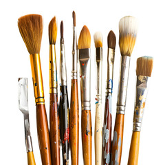 Fototapeta premium Assorted paintbrushes with various bristle shapes and sizes isolated on transparent background
