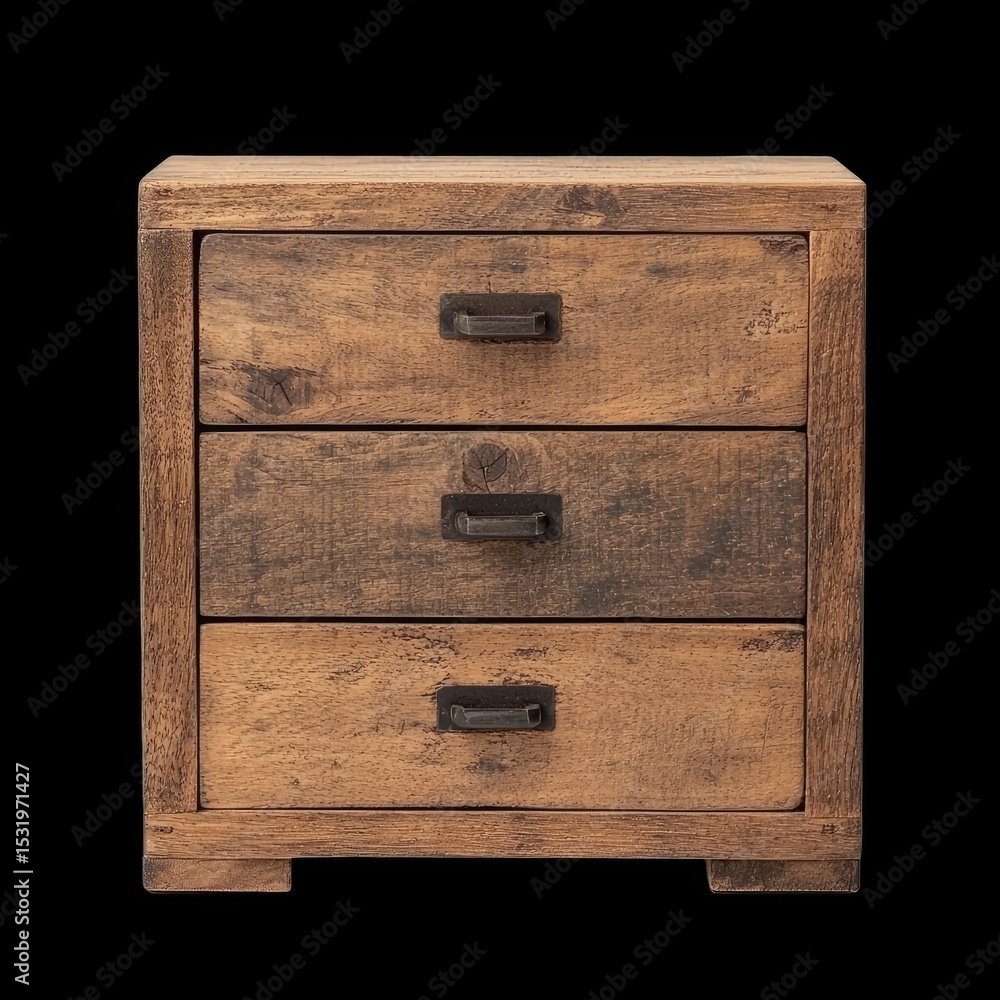 Poster small wooden drawer unit with three compartments, showcasing rustic design that adds charm to any sp
