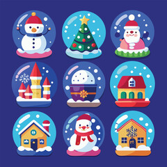 Cartoon Snow Globes Collection with Dog Illustration Inside Ten Unique Designs
