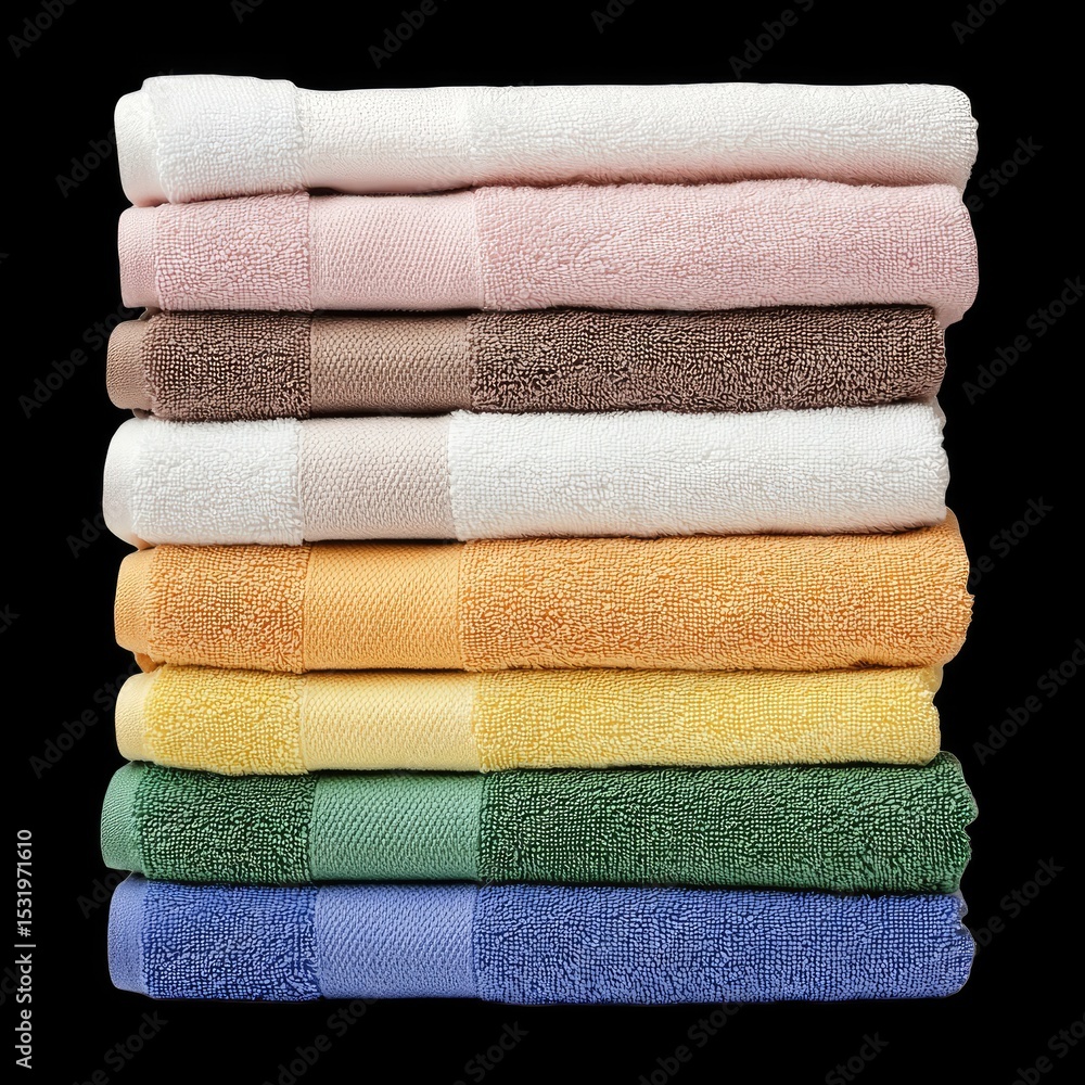 Poster soft, colorful towels stacked neatly create vibrant display, perfect for adding touch of warmth and 