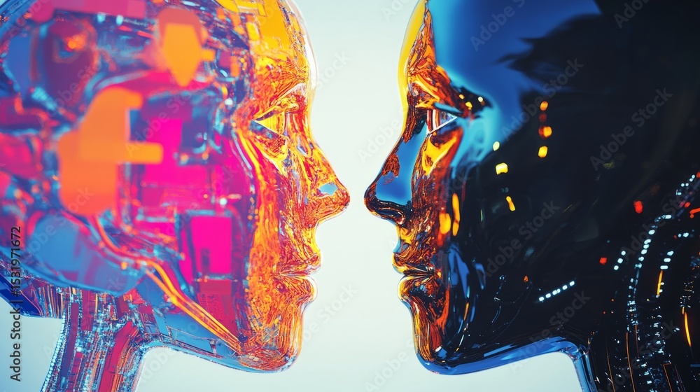 Aufkleber digital illustration of human brain with vibrant colors representing artificial intelligence and fut