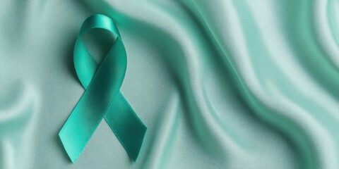 International Albinism Awareness Day Green Ribbon on Silk Fabric for Mental Health Support with Earth Day Sustainability and Spring Eco Events