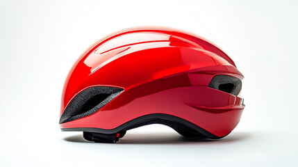 Fototapeta premium A glossy, red safety helmet with soft shadows rests against white