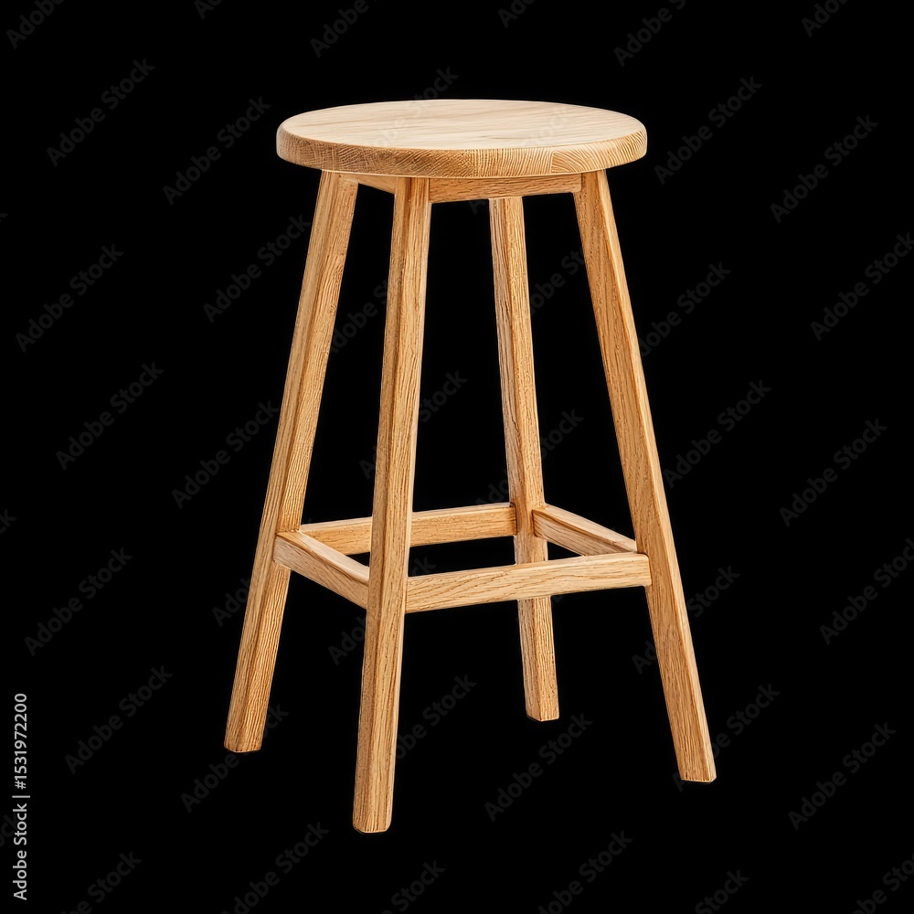 Poster traditional wooden stool featuring minimal design, crafted from light colored wood. its simple yet e