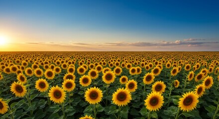 Obraz premium Vibrant Yellow Sunflower Field at Sunset