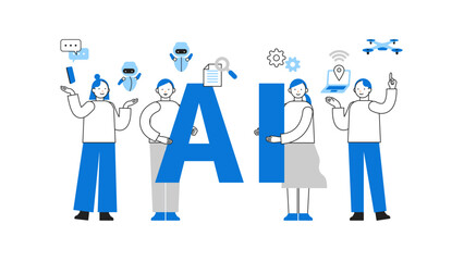 Concept: Problem Solving.  A collection of cartoon character heads of People using AI. Includes face profiles, avatars, and icons. Close-up illustrations of AI-Friendly People.