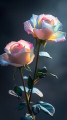 Digital technology black background rainbow white rose illustration poster background