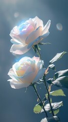Digital technology black background rainbow white rose illustration poster background