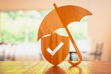 Shield protect symbol and umbrella icon. Security protection and health insurance.