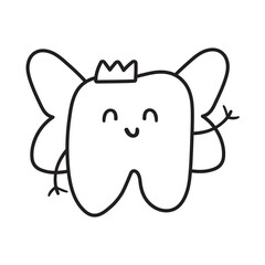 Tooth fairy. Outline vector design illustration on white background.