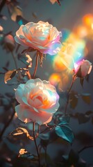 Digital technology black background rainbow white rose illustration poster background