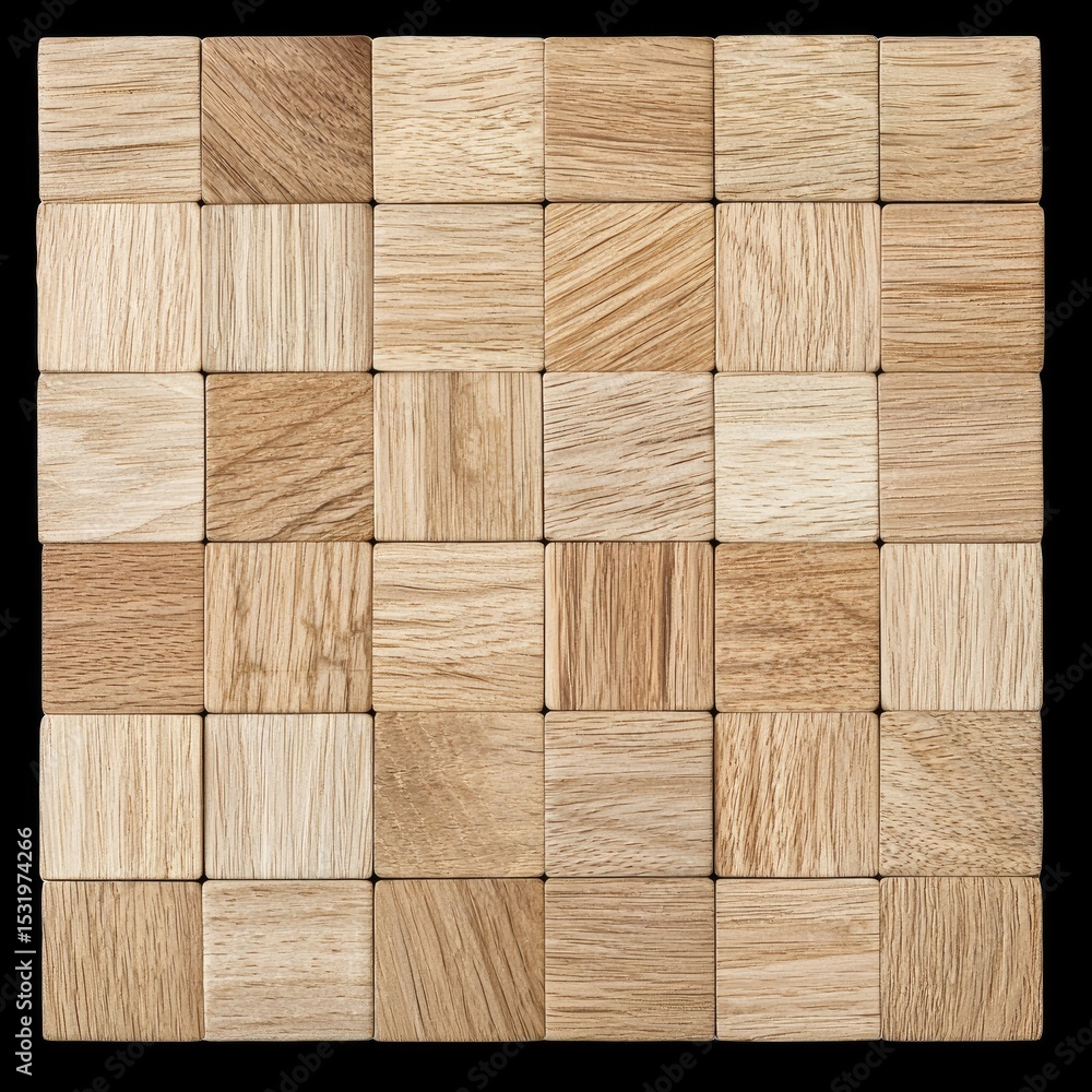 Poster wooden puzzle blocks arranged neat pattern, showcasing various shades of natural wood. texture and g