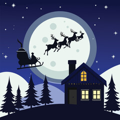 Black Silhouette of Santa Claus in Sleigh