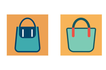 Two modern flat design shopping bags against a warm orange background illustration