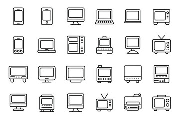 Electronic device icons &ndash; phone, tablet, laptop, and monitor vector set

