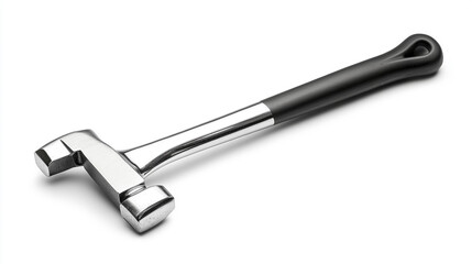 Isolated metal hammer with black handle shows a smooth, clean design.