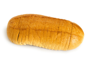 A loaf of sliced bread on a white background. Fresh bread close-up.