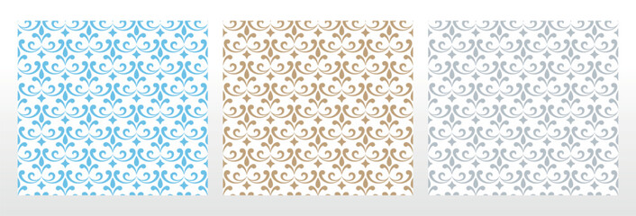 Collection of flower geometric patterns. Seamless vector backgrounds. Colored ornaments. Ornament for fabric, wallpaper, packaging. Decorative prints