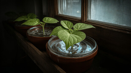 Microelements for plants nutrition.Factors necessary for the process of plant growth and development.Young beans plant on sunny background with digital mineral nutrients icon.
