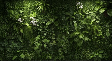 Obraz premium Lush Green Living Wall with White Flowers