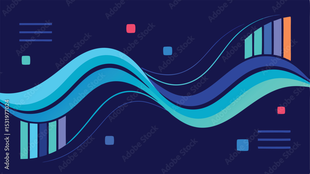 Poster abstract blue wavy design with geometric elements suitable for various design projects