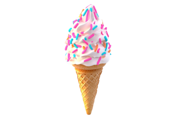 Realistic high-resolution ice cream scoop in crisp waffle cone isolated on transparent background PNG cutout – ideal for menu graphics, dessert branding, summer promo banners, and packaging mock-ups