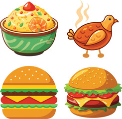 Fast food set hand drawing, doodles, vector illustration
Flat Design Fast Food Icon Set with Side Shadow
