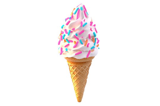 Realistic high-resolution ice cream scoop in crisp waffle cone isolated on transparent background PNG cutout – ideal for menu graphics, dessert branding, summer promo banners, and packaging mock-ups