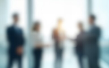 Blurred business people in white glass office background. High quality