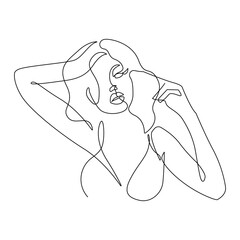 Continuous Line Drawing of Glamour Female Silhouette. Beauty Vector Concept for Minimalist Design. Woman Portrait Creative Continuous One Line Art Drawing.