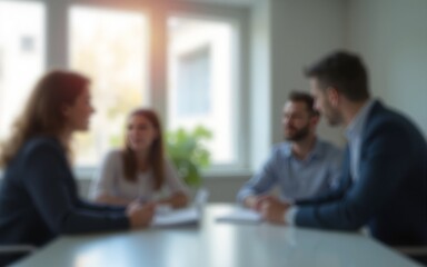 Soft blurred business people in a meeting room. Modern office company concept. High quality
