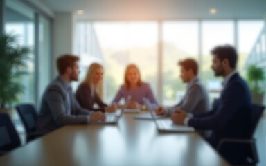 Soft of blurred people meeting at table. Abstract blurred office interior space background. High quality