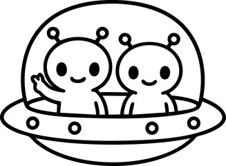 우주선을 타고 있는 외계인 친구들