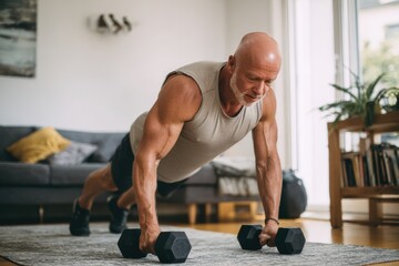 Man exercising working out at home